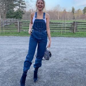 Reformation 10 Milo Utility Overalls Rockport Dark Wash Relaxed Country Western